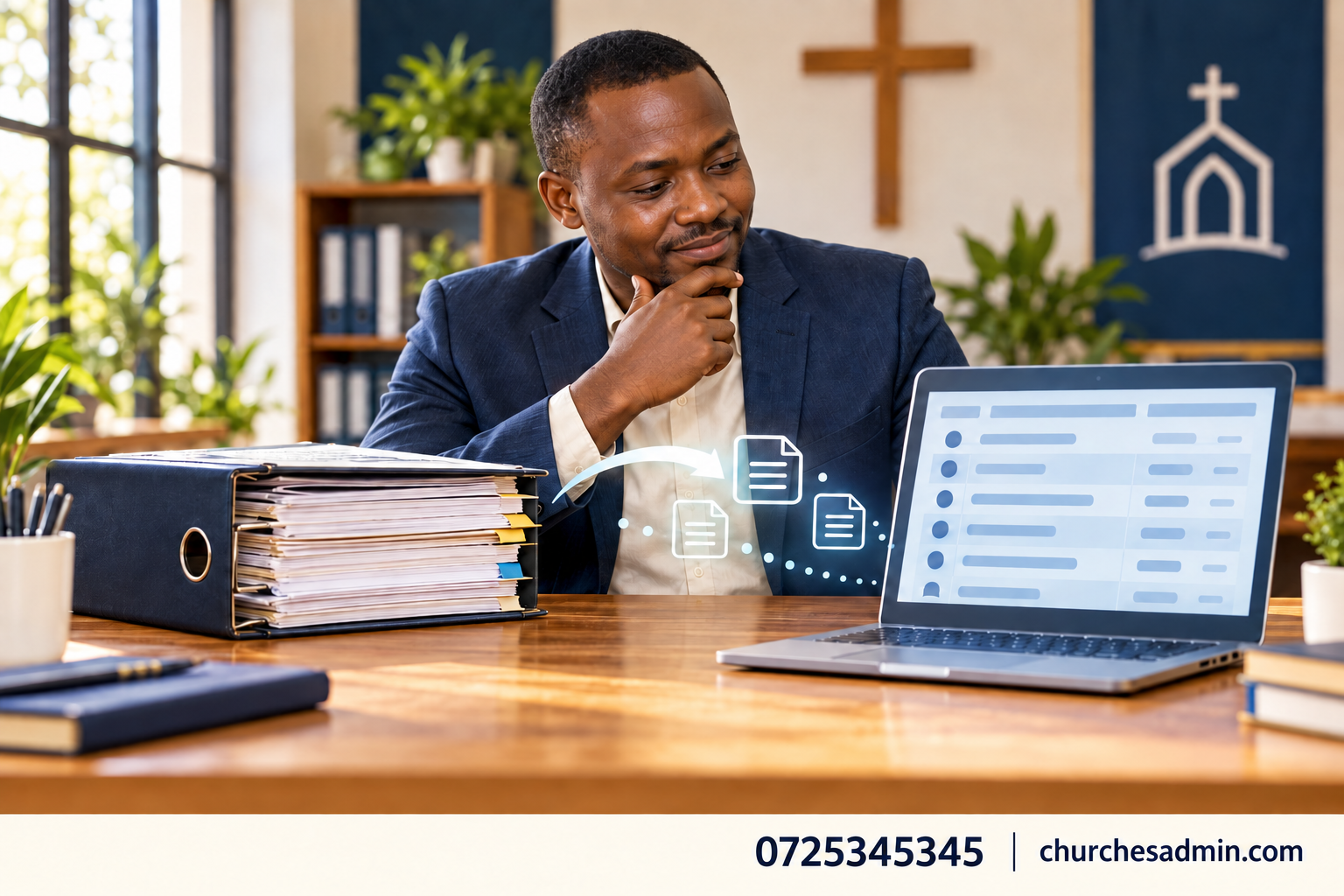 church data migration: illustrative church administration scene