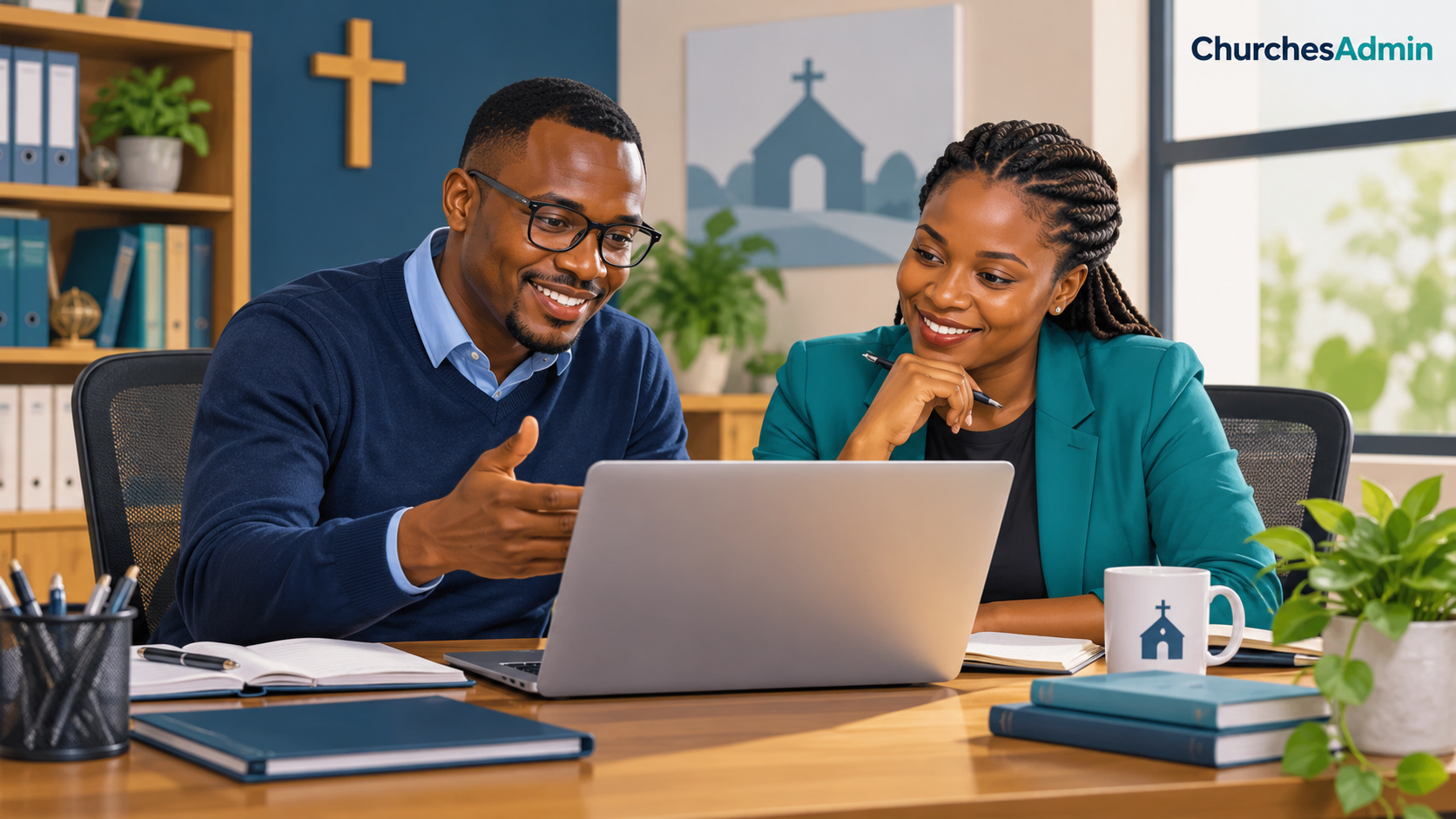 Church administration and team handover illustration