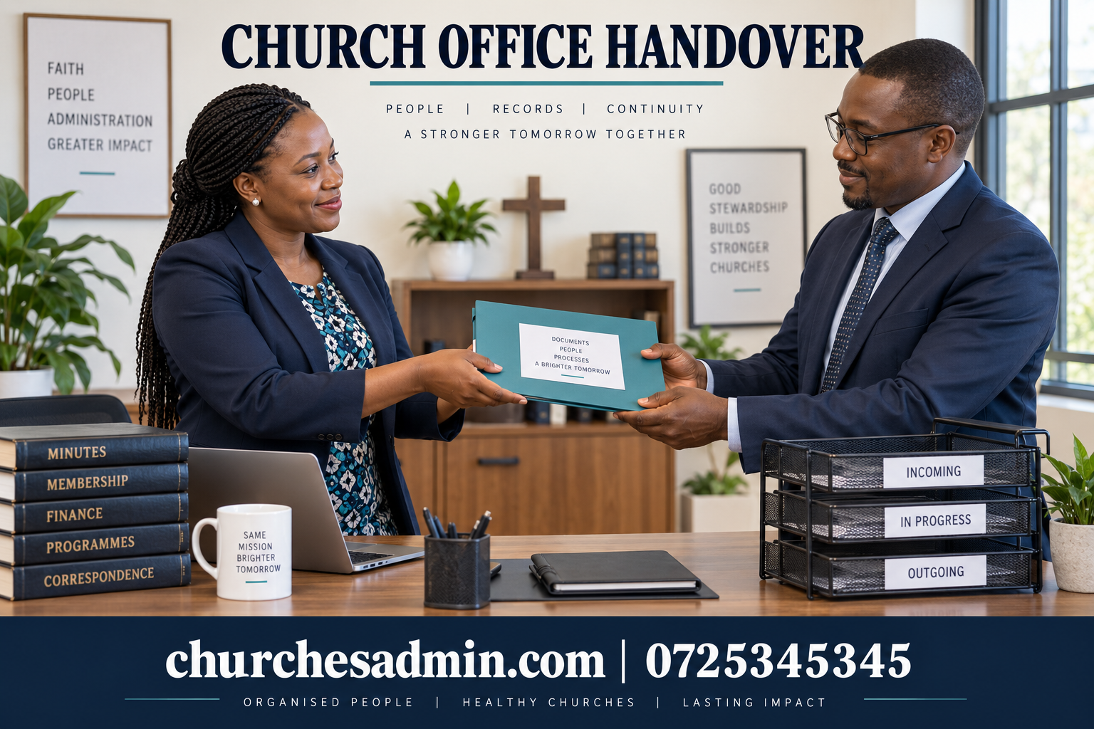 church office handover illustrated with a Kenyan church administration team